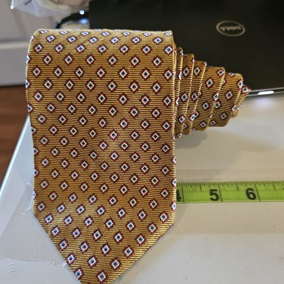 Brooks Brothers Makers Men’s‎ Repp Tie All Silk Made In USA Gold Red Design - Picture 2 of 5